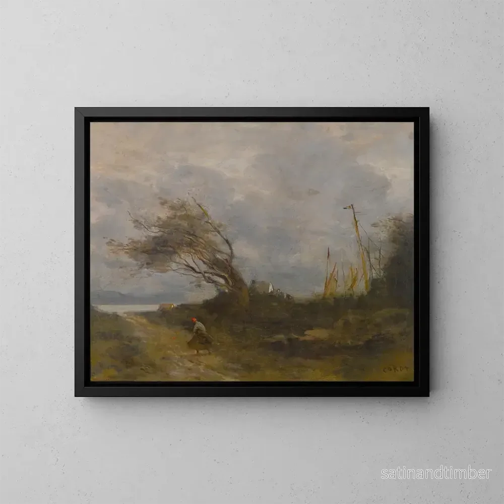 Reproduktion av målningen En vindbygel vid havskanten - Jean-Baptiste-Camille Corot