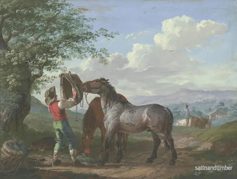 Reproduktion av målningen av två hästar i ett fält under ett träd - Johann Georg Pforr - Bild 2