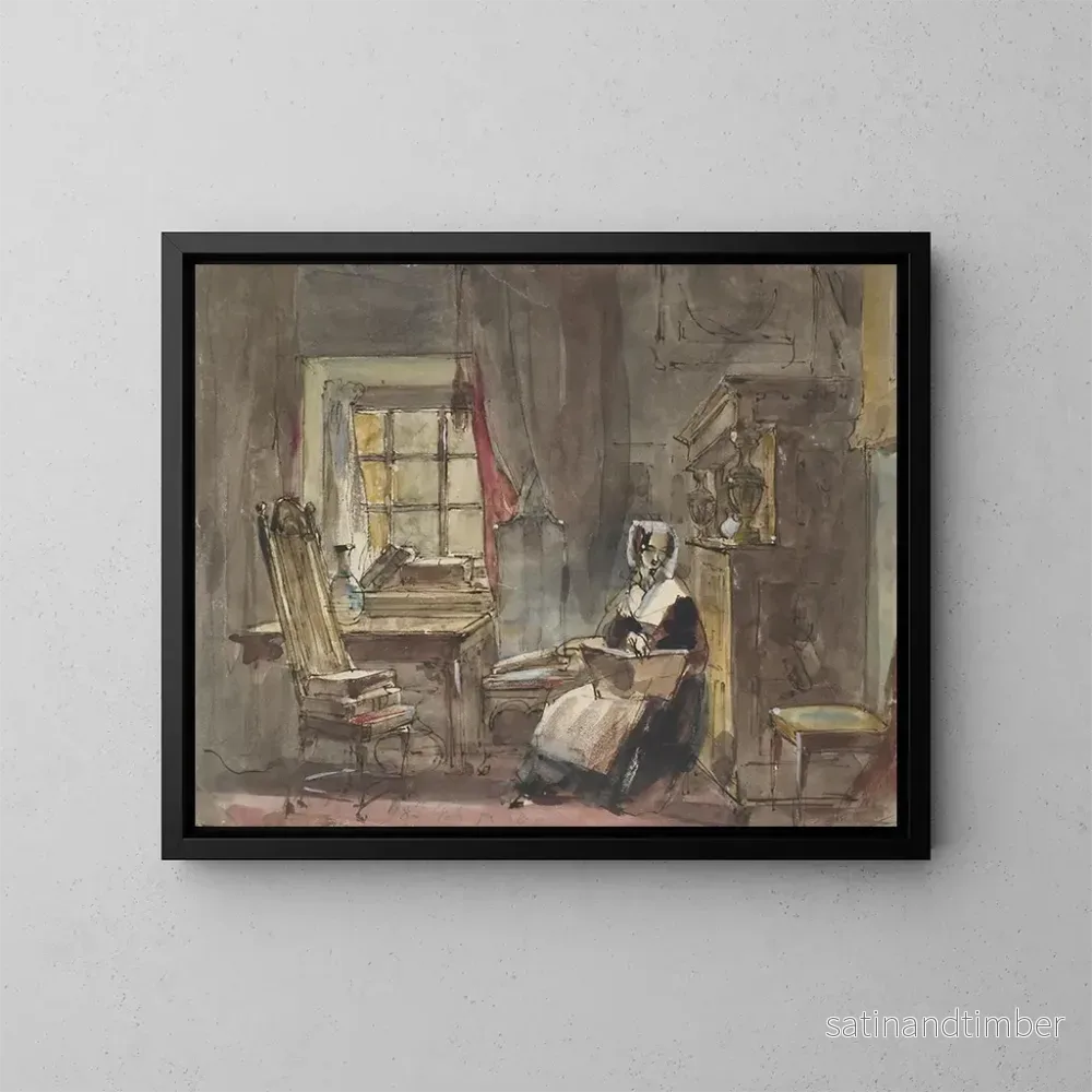 Reproduktion av målningen En gammal tidsperiodsrum - Sir David Wilkie
