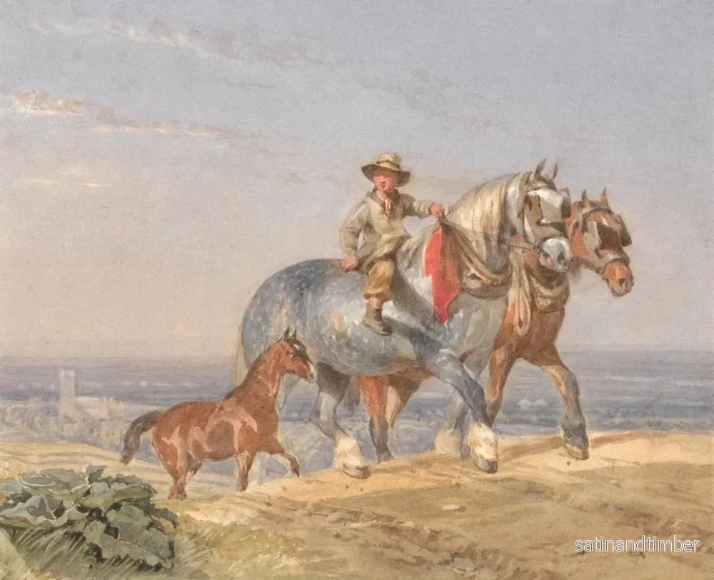 Reproduktion av målningen En bonde som rider upp en av de två draghästarna på toppen av en kulle - John Frederick Tayler - Bild 2