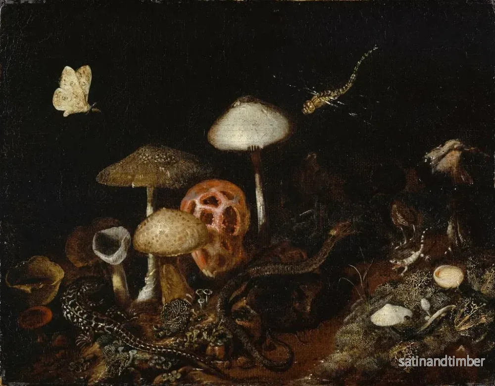 Reproduktion av målningen Reptiles, champignons et papillons - Otto Marseus van Schrieck - Bild 2
