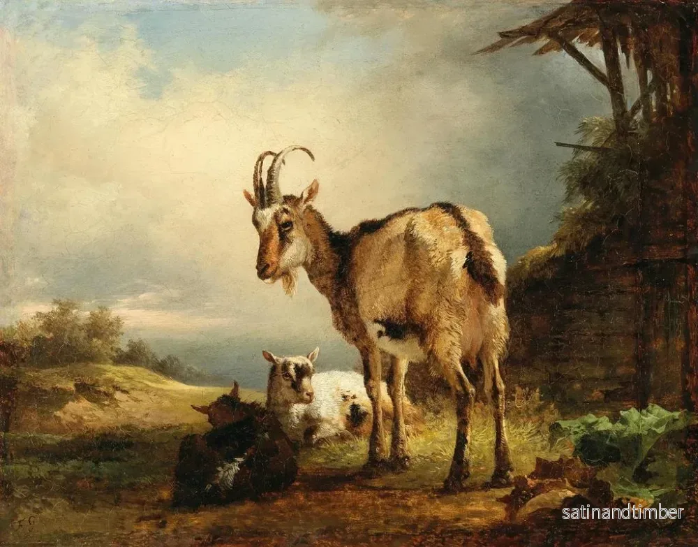 Reproduktion av målningen En get med två killingar - Friedrich August Matthias Gauermann - Bild 2