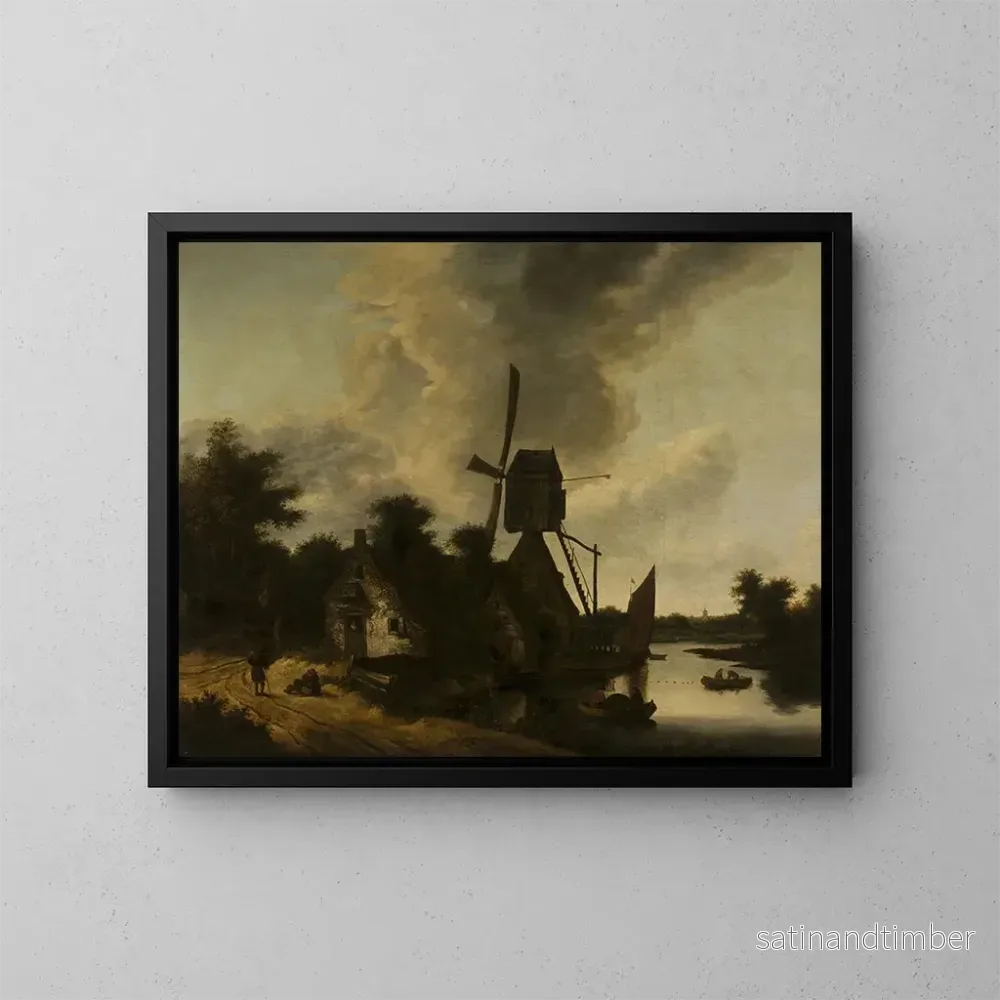Reproduktion av målningen Landskap med en väderkvarn - Salomon Rombouts
