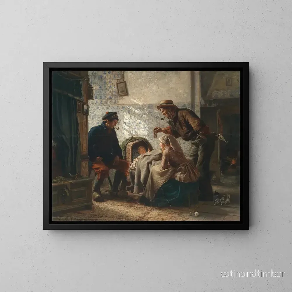 Reproduktion av målningen À la crèche – Carl Wilhelm Hübner Reproduktion av målningen À la crèche – Carl Wilhelm Hübner