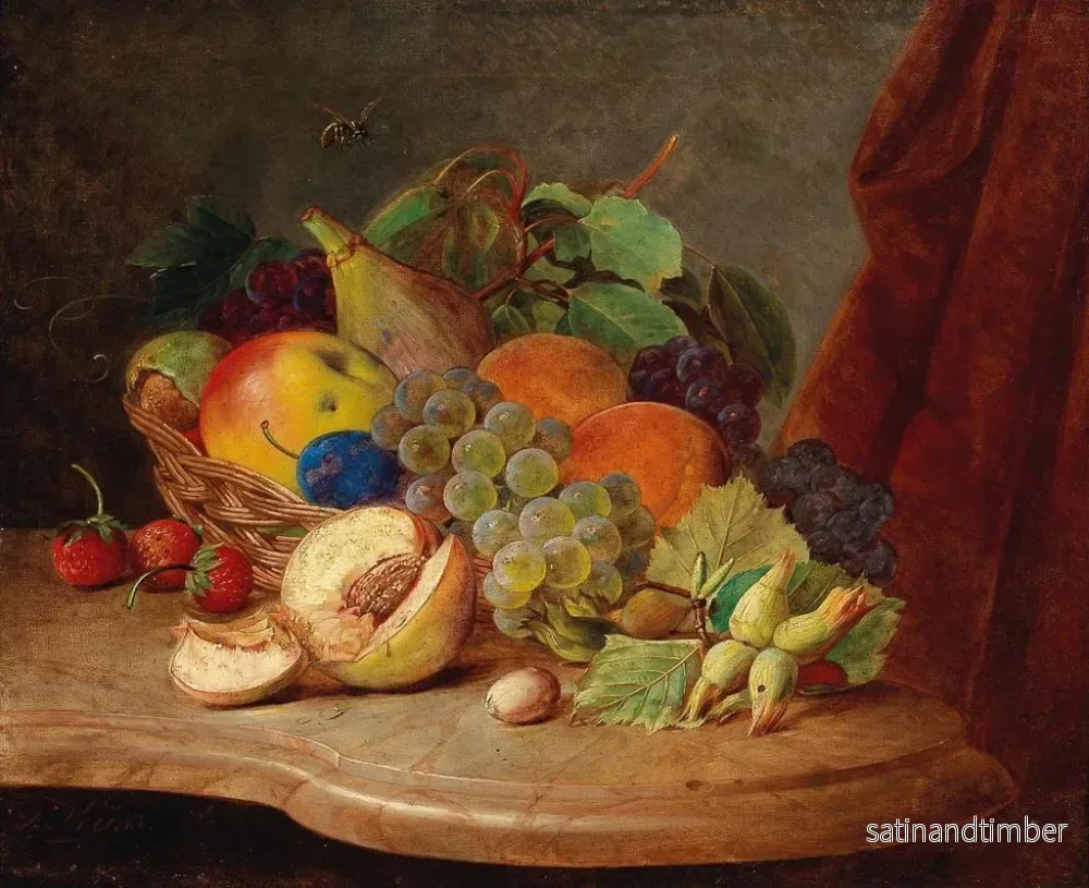 Reproduktion av målningen Naturtavla med fruktkorg och bi - Ferdinand Kuss - Bild 2