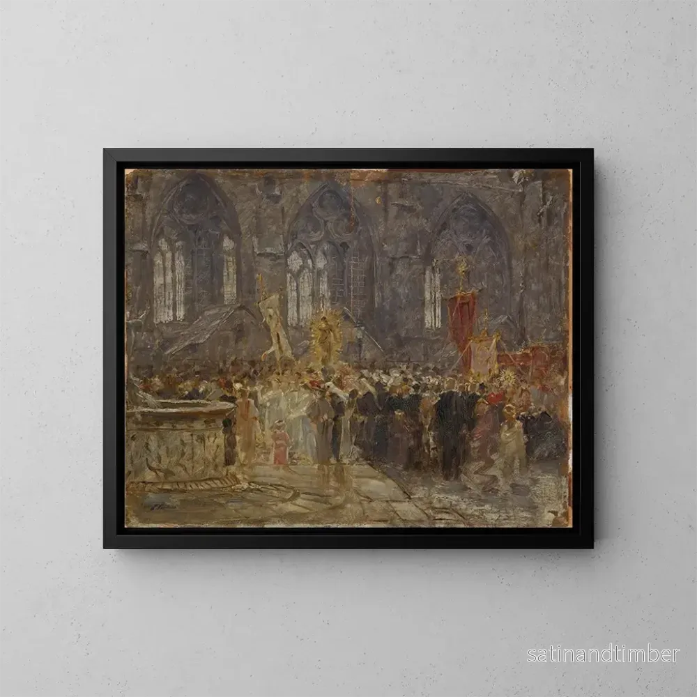 Reproduktion av målningen Procession framför en kyrka - Hermann Braun