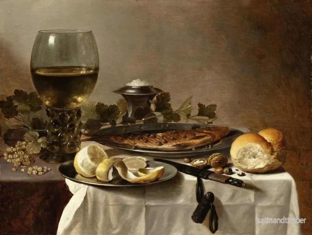 Reproduktion av målningen av naturtavla med sill, vin och bröd - Pieter Claesz - Bild 2