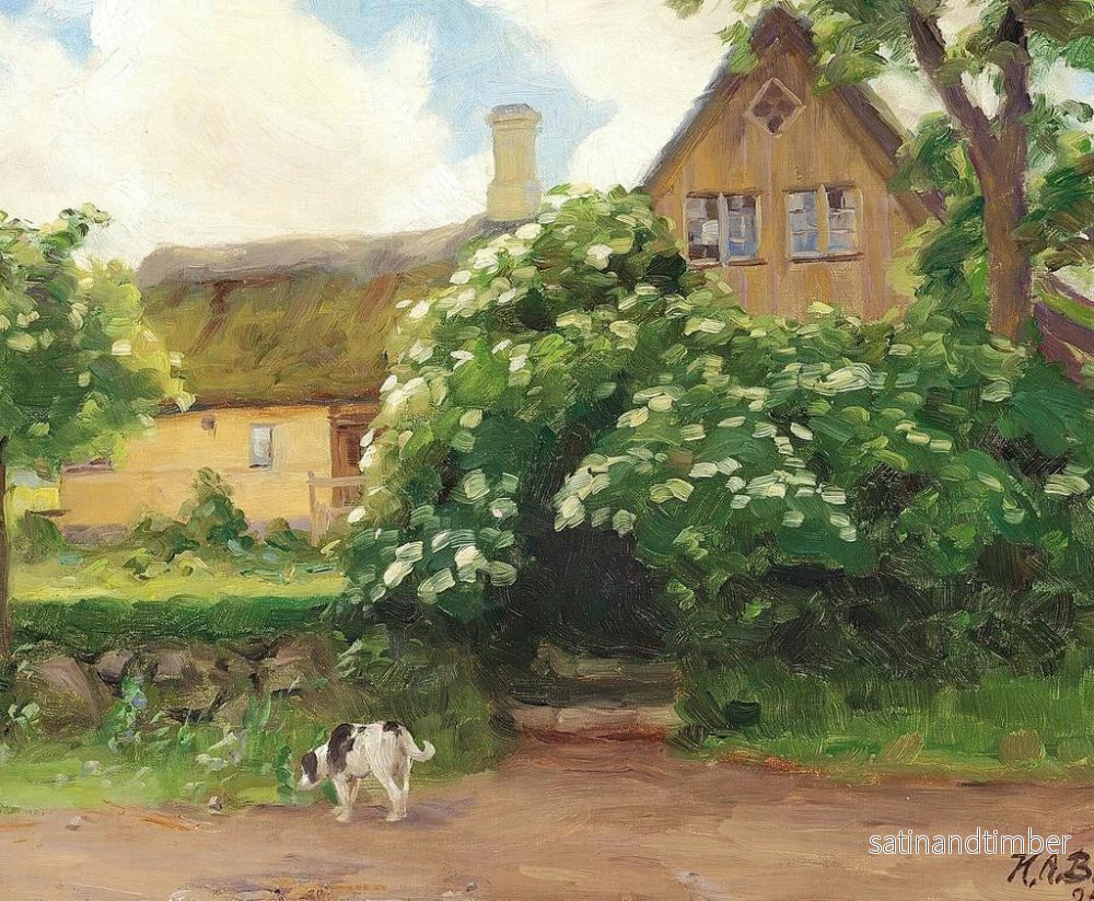 Reproduktion av målningen Surröns blommande målning och hund vid ingången till en gård i byn - Hans Andersen Brendekilde - Bild 2