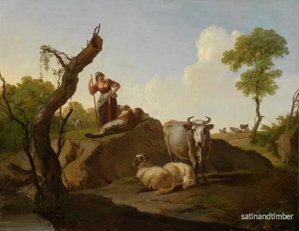 Reproduktion av målningen Landskap med ett hjord och ett par herdar - Nicolas Henri Joseph de Fassin - Bild 2