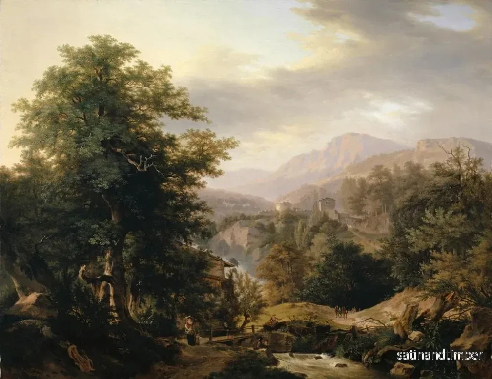 Reproduktion av målningen Landskapsbild med berg och figurer samt bäck - Wolfgang Adam Töpffer - Bild 2