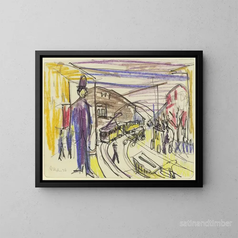 Reproduktion av målningen Rue Grostadt med spårvagnar – Ernst Ludwig Kirchner Reproduktion av målningen Rue Grostadt med spårvagnar – Ernst Ludwig Kirchner