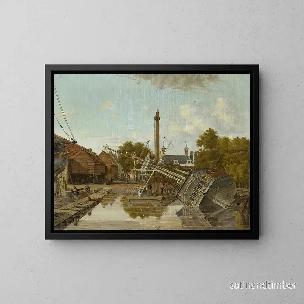 Reproduktion av målningen Le chantier naval de Saint-Jacques Bickers Eiland Amsterdam – Pieter Godfried Bertichen