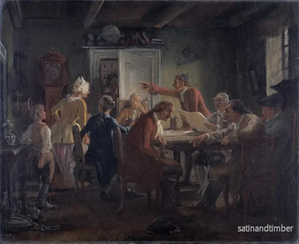 Reproduktion av målningen av Collège politique, efter akt I, scen 2 av La Tinker politique av Ludvig Holberg - Wilhelm Marstrand - Bild 2