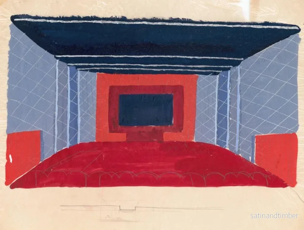 Reproduktion av målningen förslag på design för teatern Puck, New York, interiörperspektivstudie - Winold Reiss - Bild 2