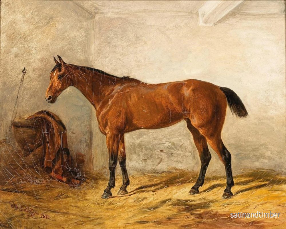 Reproduktion av målningen En brun häst i en stall med sadelöverdrag - Wilhelm Richter - Bild 2