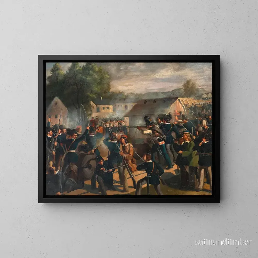 Reproduktion av målningen La bataille du pont de Tabor à Leopoldstadt le 6 octobre 1848 - Bonaventura Emler