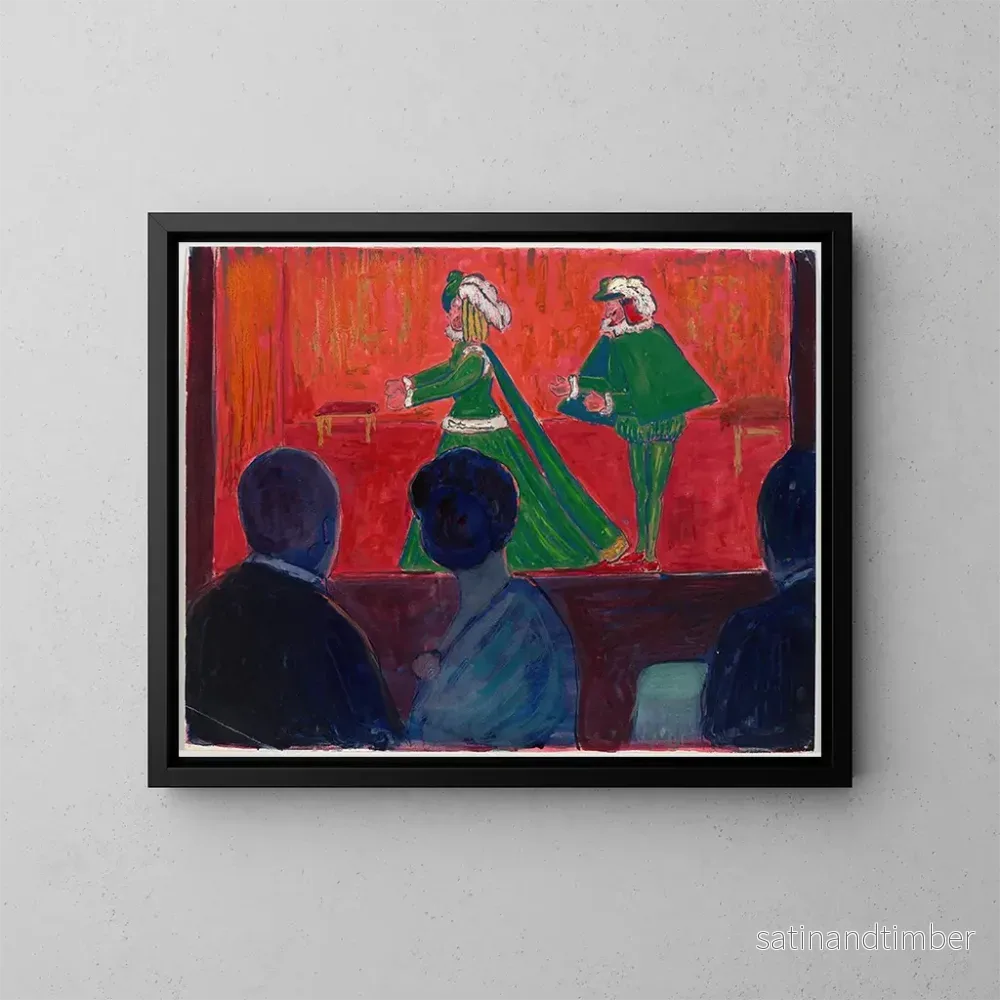 Reproduktion av målningen av marionetteteater i förgrund - Marianne von Werefkin