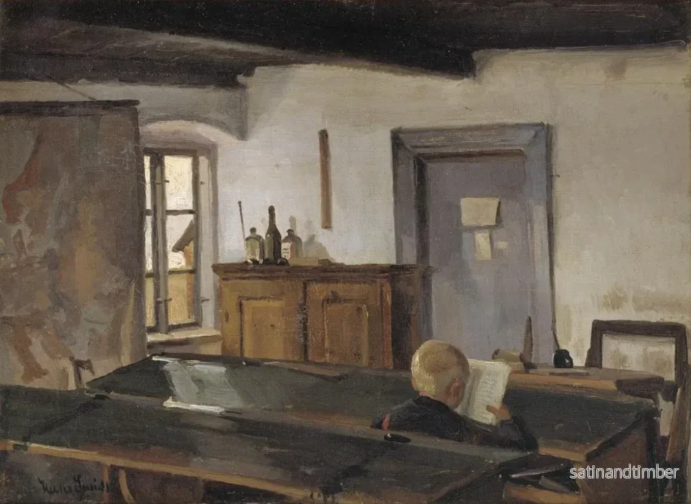 Reproduktion av målningen I ett klassrum med en pojke som läser - Hans Smidth - Bild 2