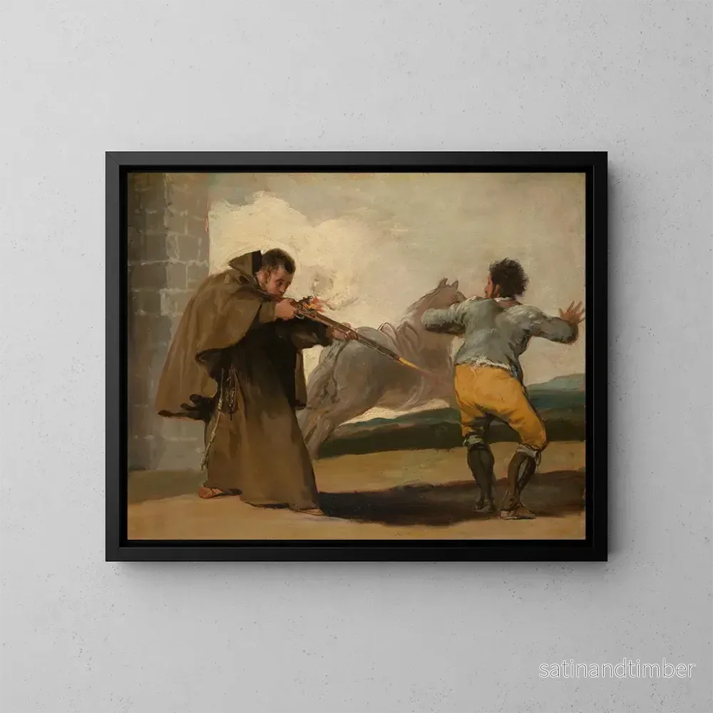 Reproduktion av målningen Le frère Pedro skjuter på El Maragato medan hans häst flyr – Francisco de Goya Reproduktion av målningen Le frère Pedro skjuter på El Maragato medan hans häst flyr – Francisco de Goya
