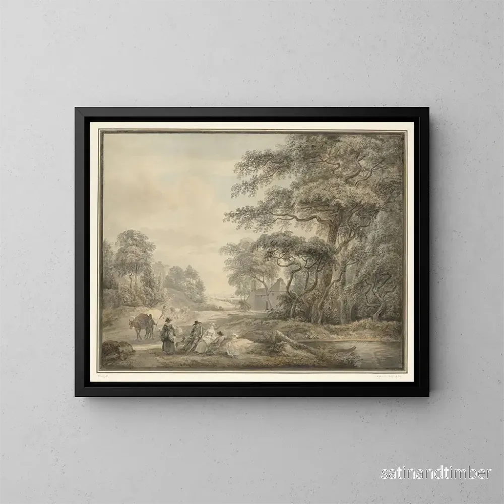Reproduktion av målningen av Voyageurs arrêtés dans un paysage boisé - Paul Sandby