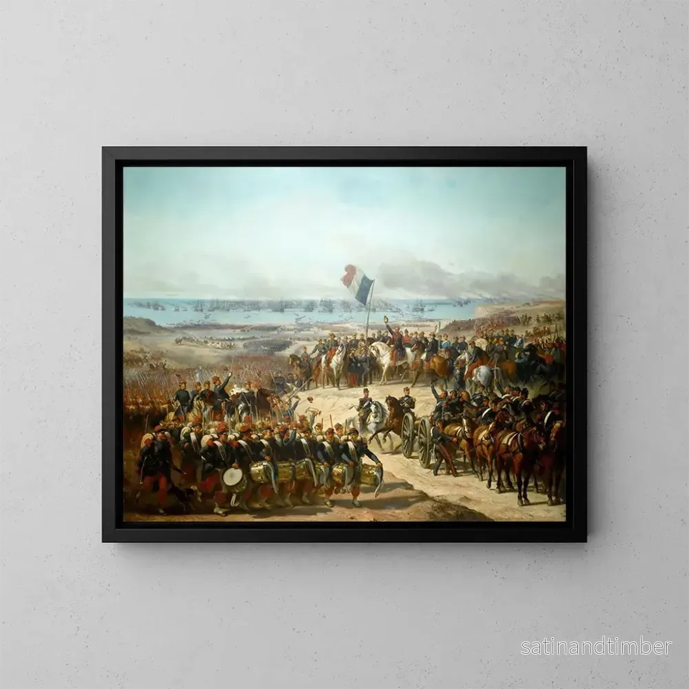 Reproduktion av målningen av den franska arméns landstigning i Old Port, 14 september 1854 - Félix-Joseph Barrias