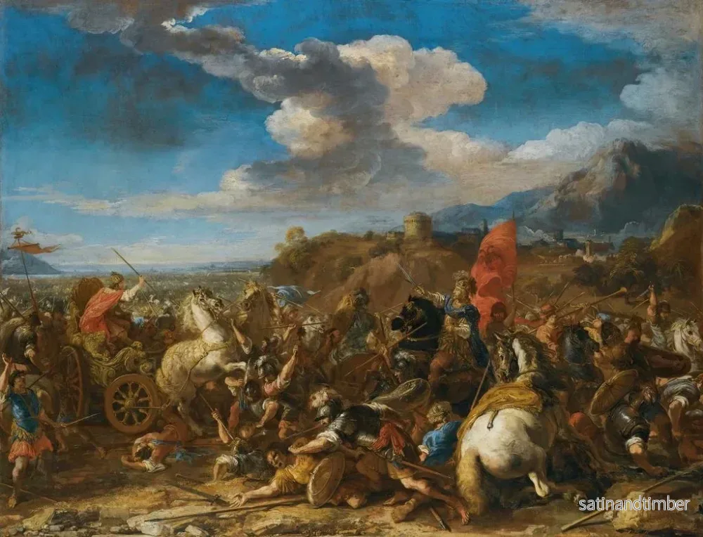 Reproduktion av målningen La bataille d'Issus: l'armée d'Alexandre le Grand défait Darius et les Perses - Jacques Courtois - Bild 2