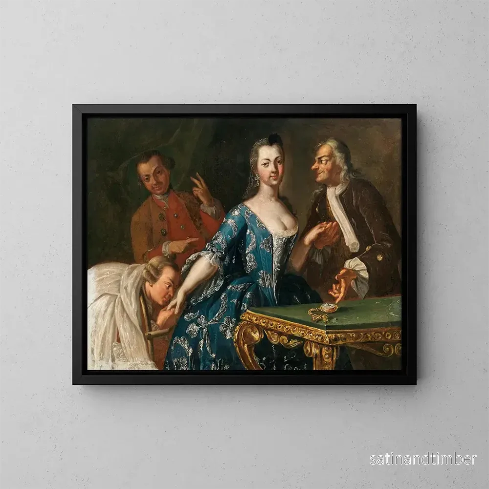 Reproduktion av målningen Messieurs courtisant une dame - Ecole Napolitaine