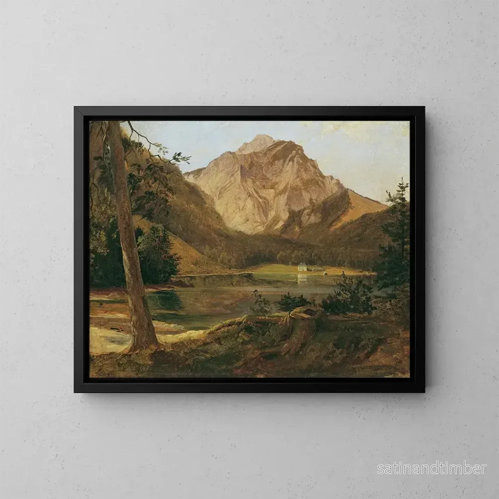 Reproduktion av målningen Le lac Langbathsee avant avec le massif du Höllengebirge - Friedrich August Matthias Gauermann