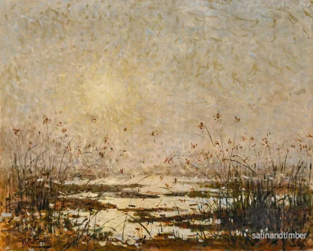 Reproduktion av målningen av solnedgång över den blommande träsket - Pierre-Eugène Montzin - Bild 2