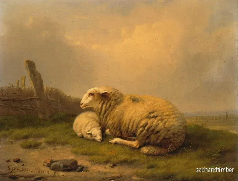 Reproduktion av målningen En får och en lamm vila - Eugène Joseph Verboeckhoven - Bild 2