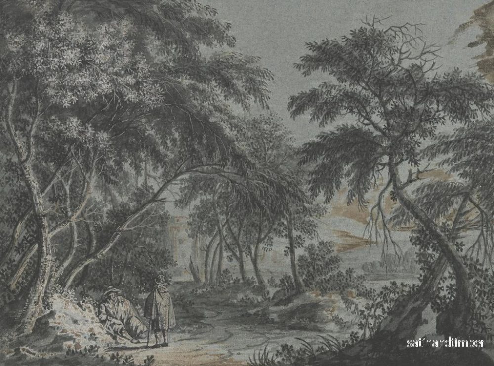 Reproduktion av målningen Ute ur skogen med två vandrare som vilar under kappor - Johann Caspar Zehender - Bild 2