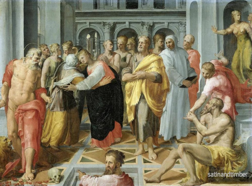 Reproduktion av målningen Visitationen av Maria och Elisabeth i närvaro av helgonen Josef och Jerome - Pellegrino Tibaldi - Bild 2