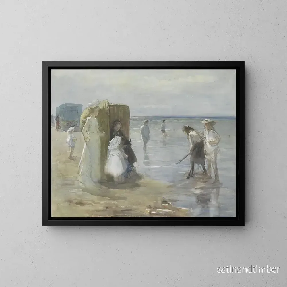 Reproduktion av målningen Vue le long de linje de marée sur la plage de Scheveningen avec deux dames et des enfants – Johan Antonie de Jonge Reproduktion av målningen Vue le long de linje de marée sur la plage de Scheveningen avec deux dames et des enfants – Johan Antonie de Jonge