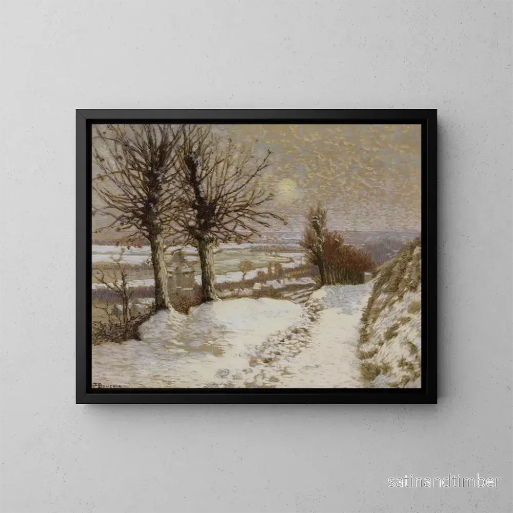Reproduktion av målningen Landskap, sol och snö - Joseph Félix Bouchor