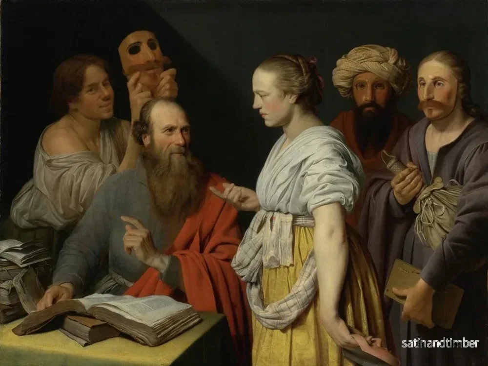 Reproduktion av målningen av en lärd i sitt studie med maskerade figurer, kanske en allegori - Willem van der Vliet - Bild 2
