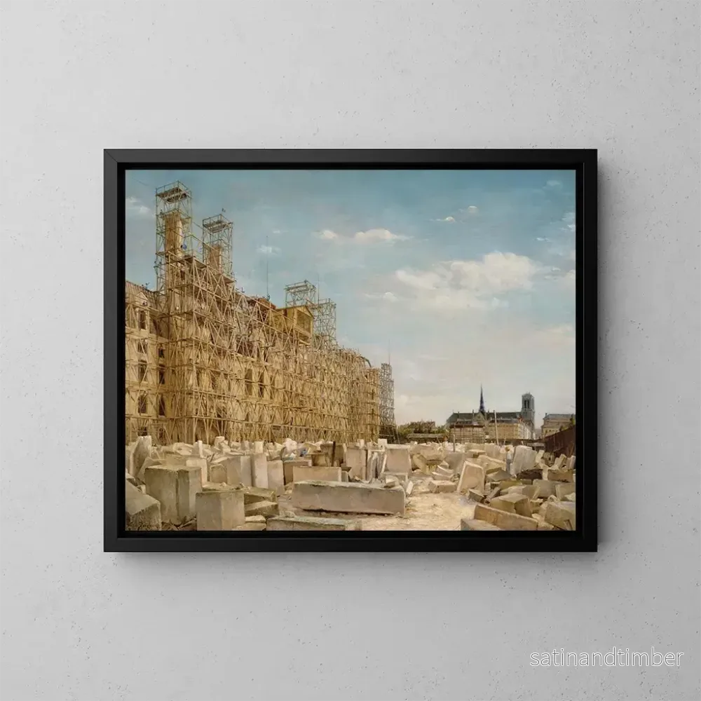 Reproduktion av målningen L'Hôtel de Ville under reconstruction - Paul-Joseph-Victor Dargaud