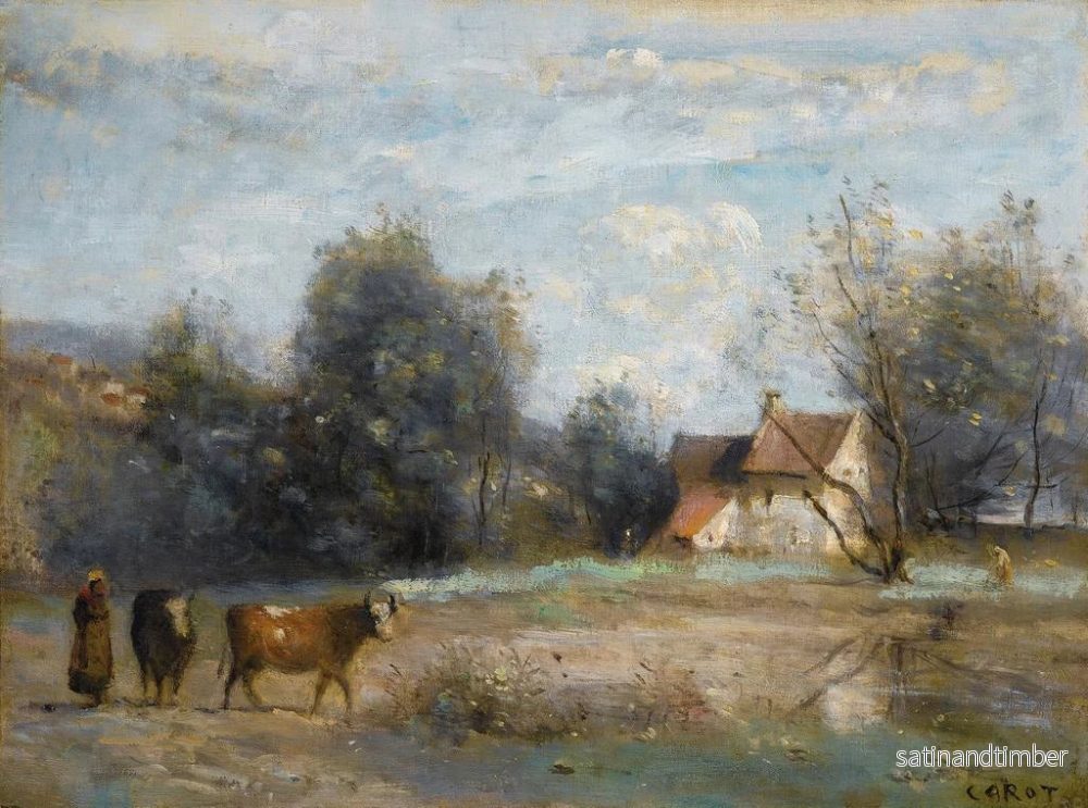 Reproduktion av målningen Luzancy, små bondgårdar vid vattnet - Jean-Baptiste-Camille Corot - Bild 2