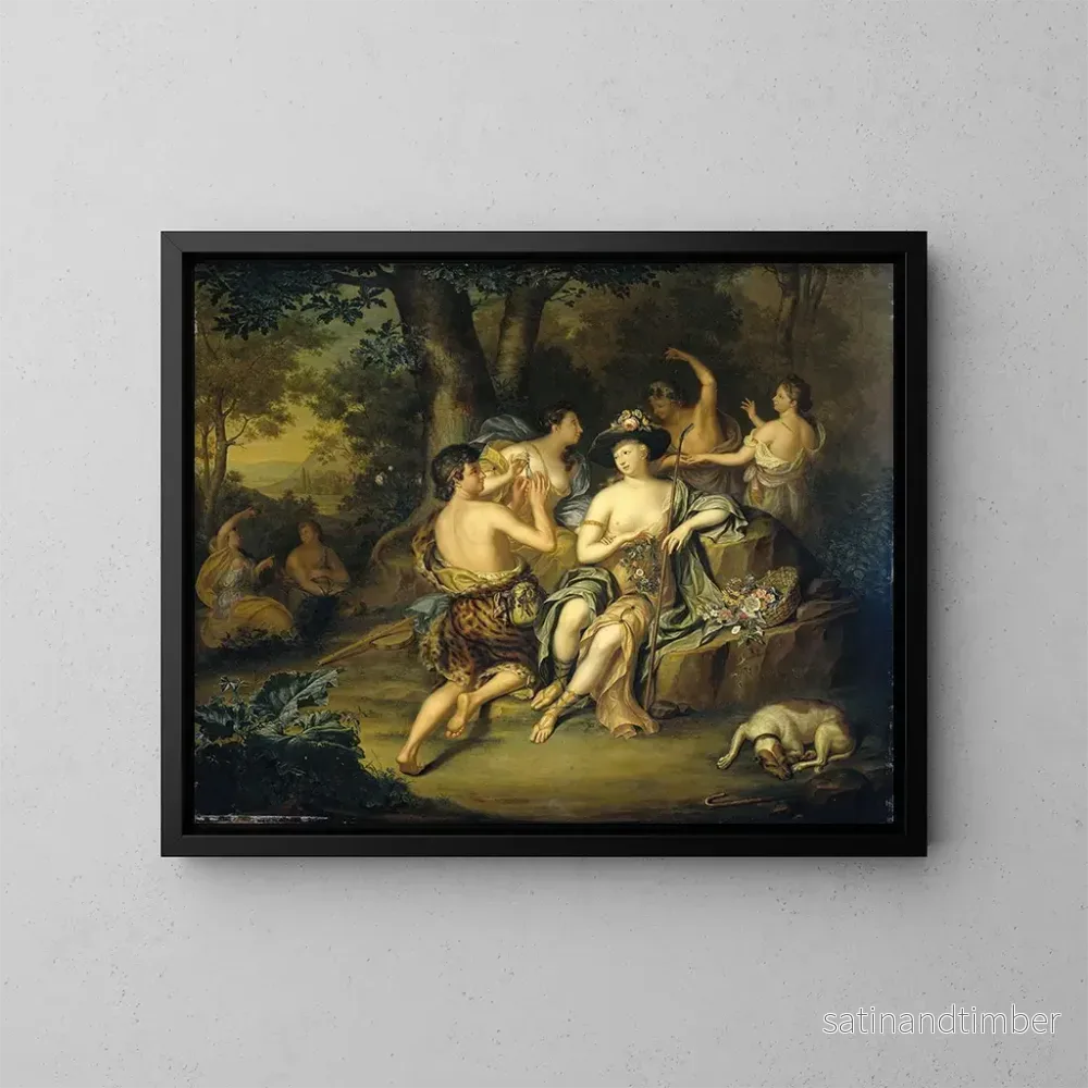 Reproduktion av målningen av herdar och herdinnor i ett landskap - Hieronymus van der Mij