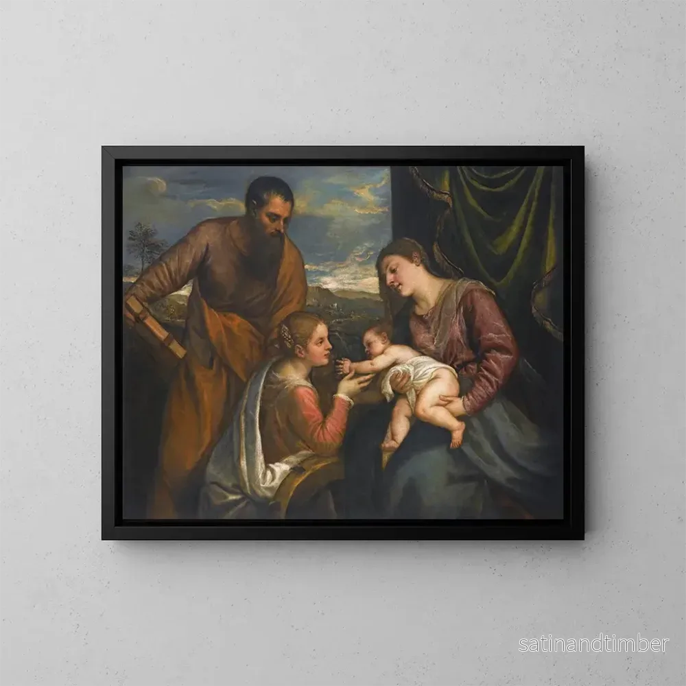 Reproduktion av målningen La Vierge à l'Enfant avec les saints Luc et Catherine d'Alexandrie - Titien