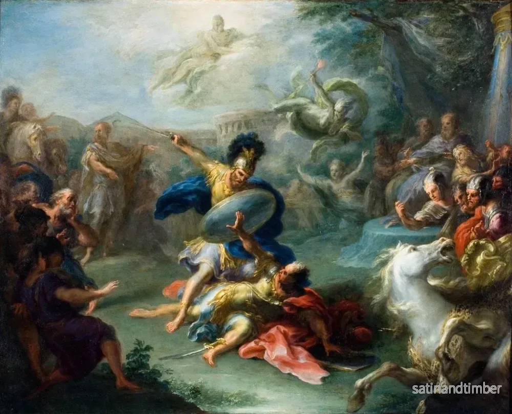 Reproduktion av målningen Le combat entre Énée et le roi Turnus dans l'Énéide de Virgile - Giacomo Del Po - Bild 2