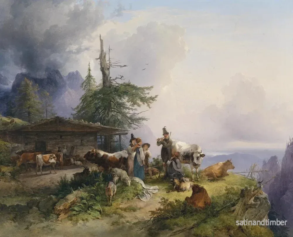 Reproduktion av målningen av Alpin ekonomi vid Untersberg - Friedrich August Matthias Gauermann - Bild 2