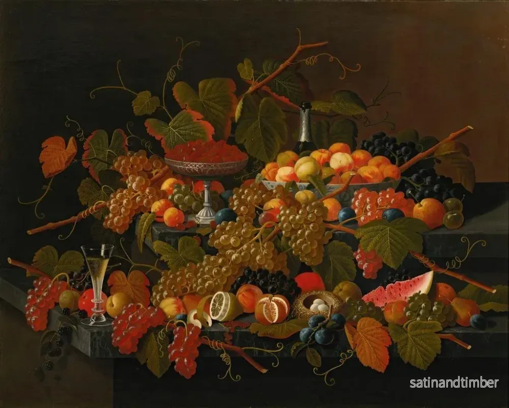 Reproduktion av målningen av naturtavla med frukt och champagne - Severin Roesen - Bild 2