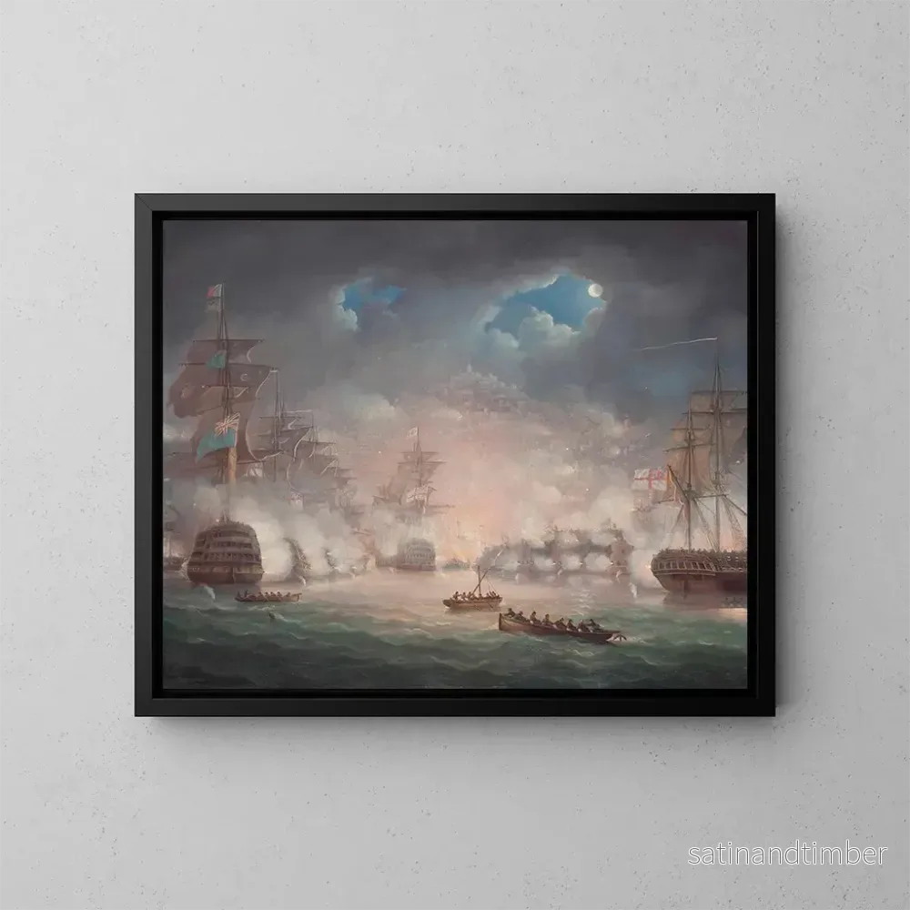 Reproduktion av målningen Le bombardement d'Alger, 27 août 1816 - Thomas Buttersworth