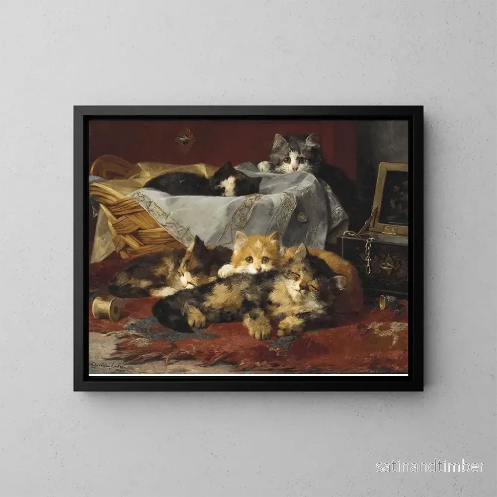 Reproduktion av målningen Kattungar i en korg - Charles Van Den Eycken