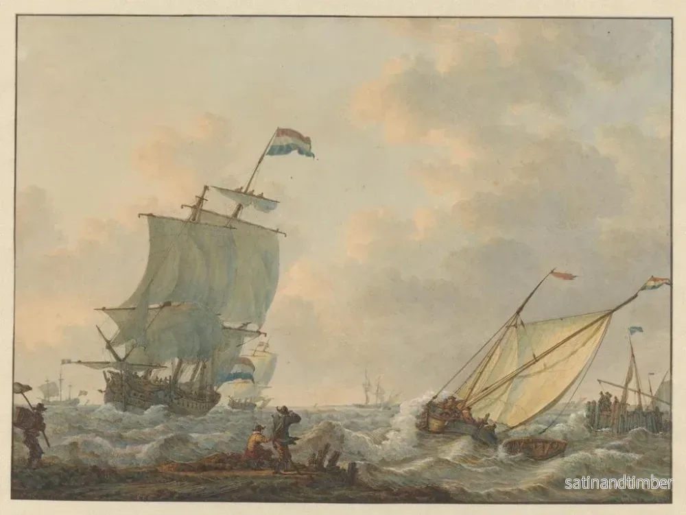 Reproduktion av målningen Båtar med segel på stormiga vatten - Johannes Christiaan Schotel - Bild 2