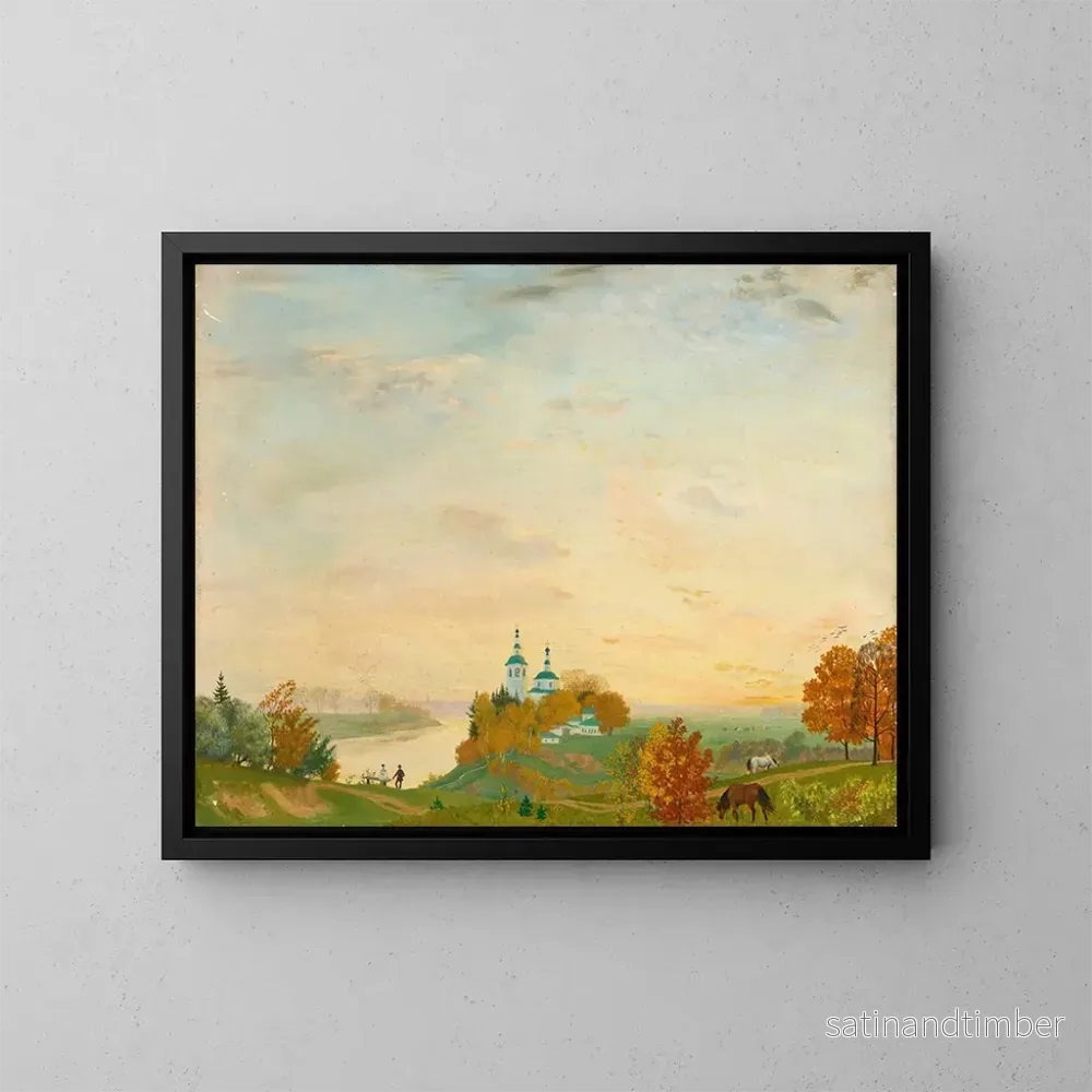 Reproduktion av målningen ovanför floden i höst - Boris Kustodiev