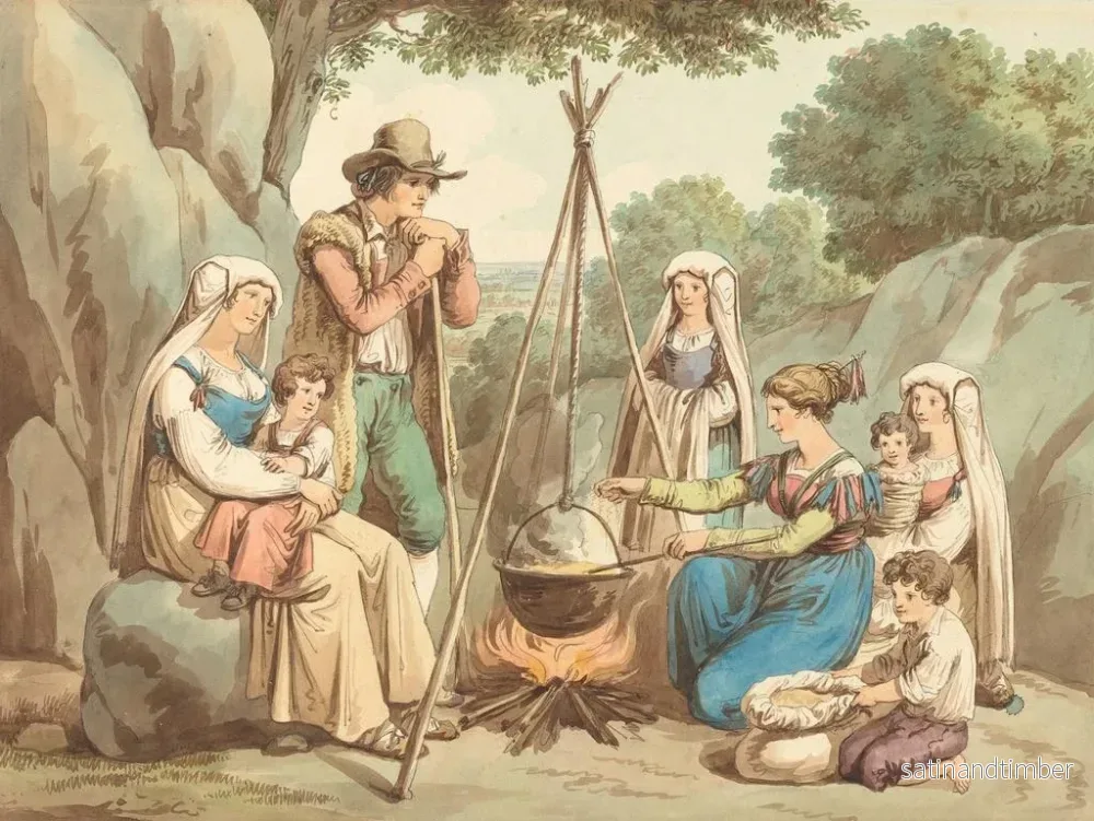 Reproduktion av målningen En familj av bönder som lagar mat över en lägereld - Bartolomeo Pinelli - Bild 2