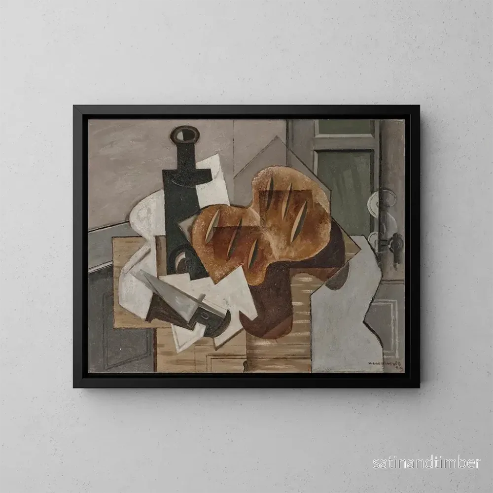 Reproduktion av målningen Couteau, bouteille et pain breton - Louis Marcoussis