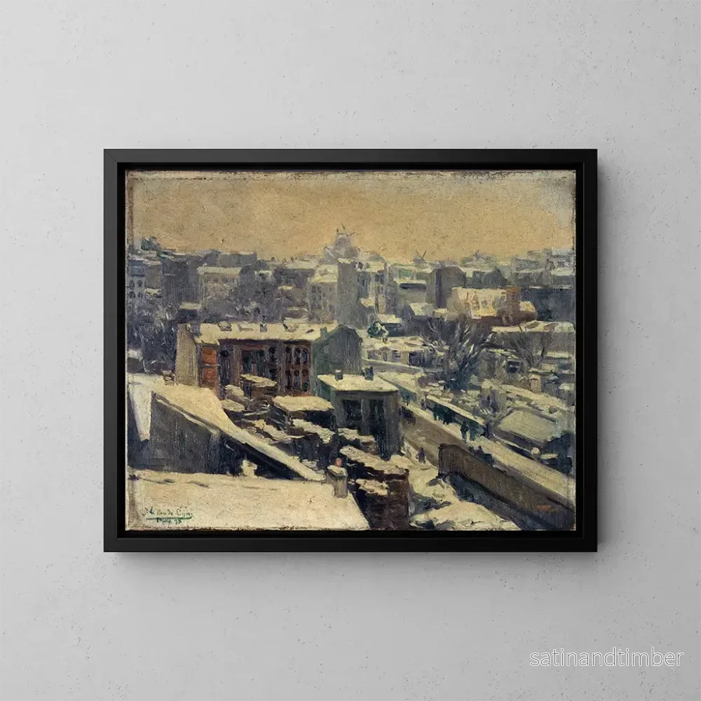 Reproduktion av målningen Montmartre under snön, plats för den nya hippodromen - Joseph Le Pan de Ligny