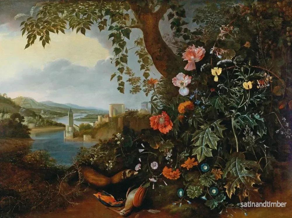 Reproduktion av målningen En landskap med blommor och en mård- och fågelfälla - Matthias Withoos - Bild 2